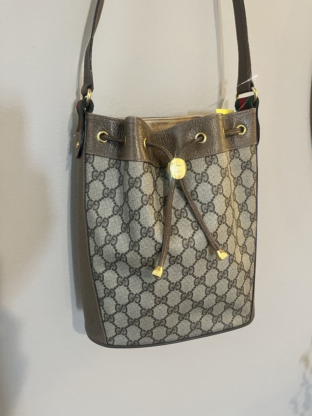 GUCCI GG Supreme Sherry Line, drawstring shoulder Bucket bag, Monogram